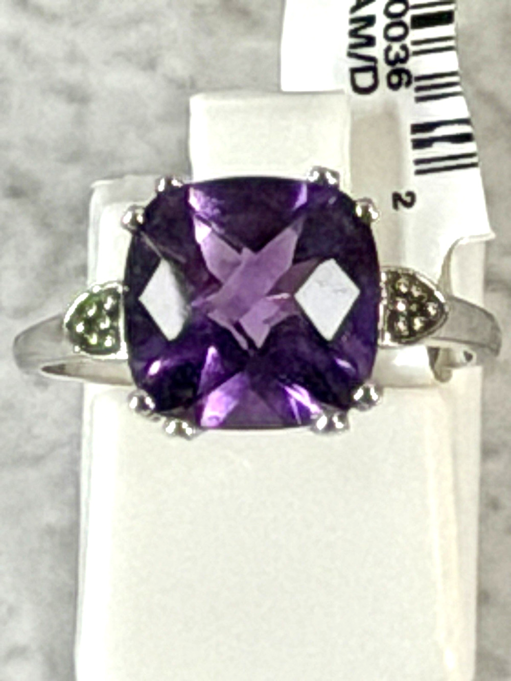 10k White Gold Amethyst and Diamond Ring Size 7
